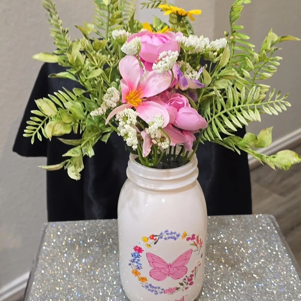 Dolly Parton Spring Floral Arrangement In Mason Jar Decor
